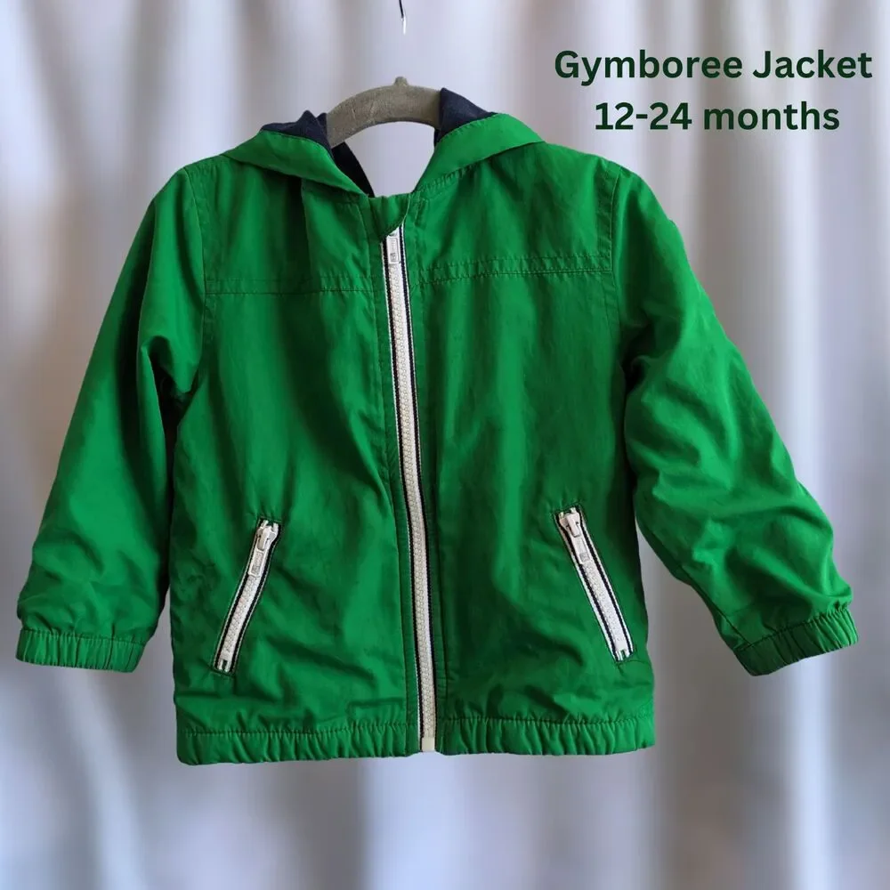 Toddler Boy Gymboree Hooded Green Zip Jacket Size 12-24 months